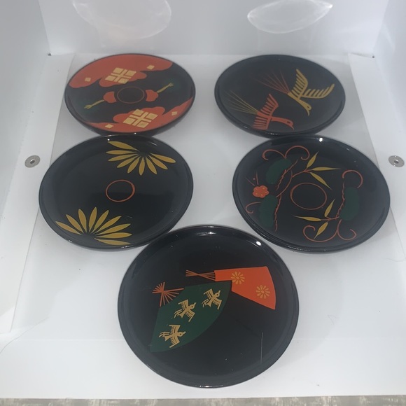 Vintage Japanese inspired coaster set in container - Picture 4 of 9